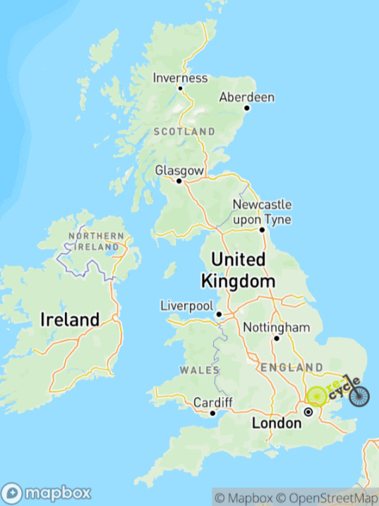 Map of United Kingdom showing bicycle collection locations